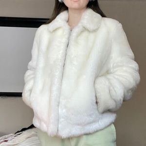 White House Black Market White Faux Fur Coat